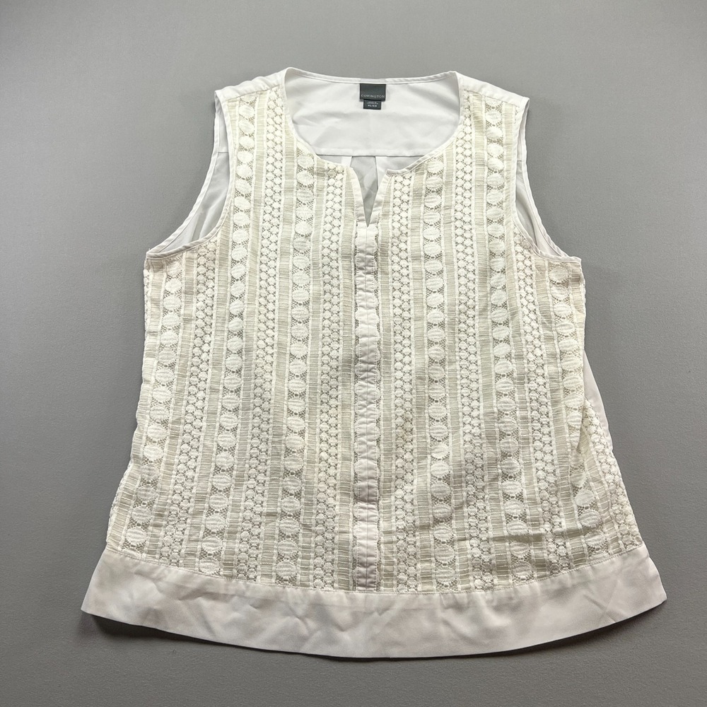 Covington Camisole Tank Top Womens XL Beige Lined Lace Detail Pleated Split Neck